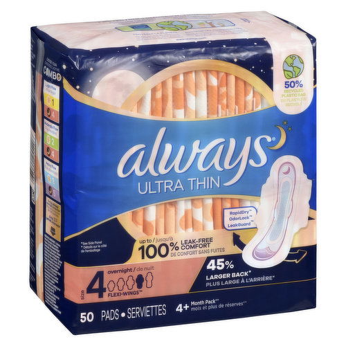 Always - Ultra Thin Overnight Pads, Size 4-5