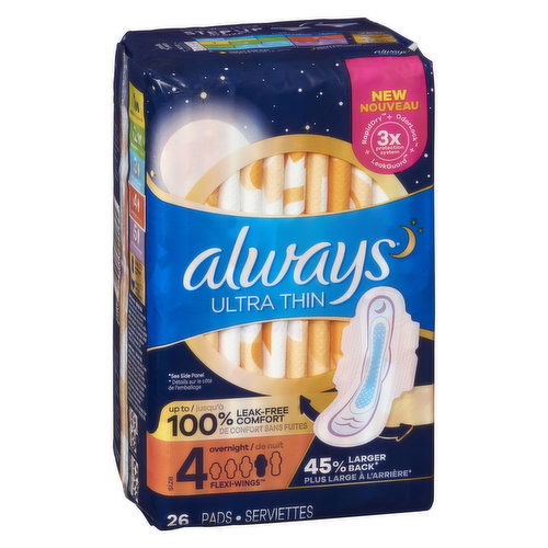 Always - Ultra Thin Overnight Pads, Size 4-5