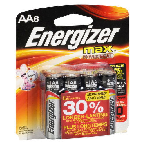 Energizer - Max+PowerSeal Alkaline Batteries - AA8