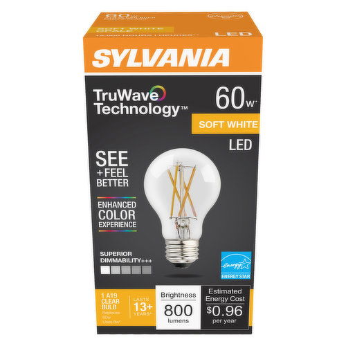 Sylvania - LED 60W A19 Soft White Dimmable Clear