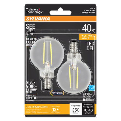 Sylvania - LED 40W G16.5 Soft White Clear Bulbs