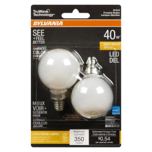 Sylvania - LED 40W G16.5 Soft White Frosted Bulbs