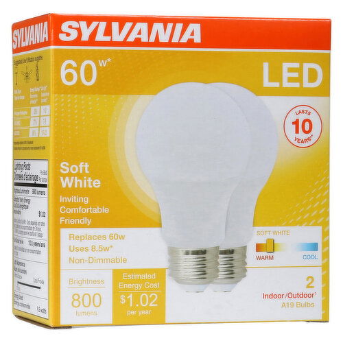 Sylvania - LED Soft White 60W Non-Dimmable Light bulbs