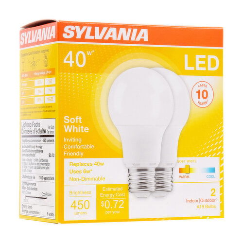 Sylvania - LED 40W A19 Soft White Non-Dimmable Lightbulbs