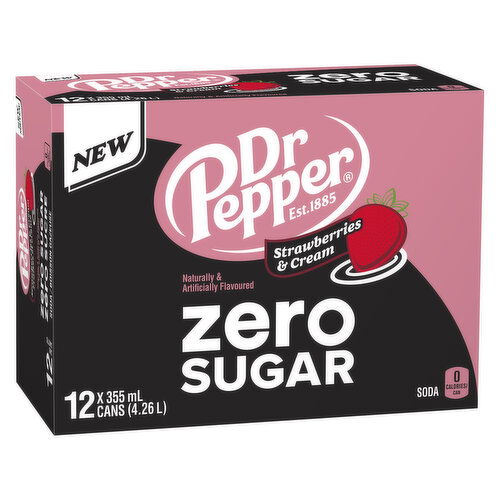 Dr. Pepper - Strawberry & Cream Zero Sugar Soda, 355mL Cans