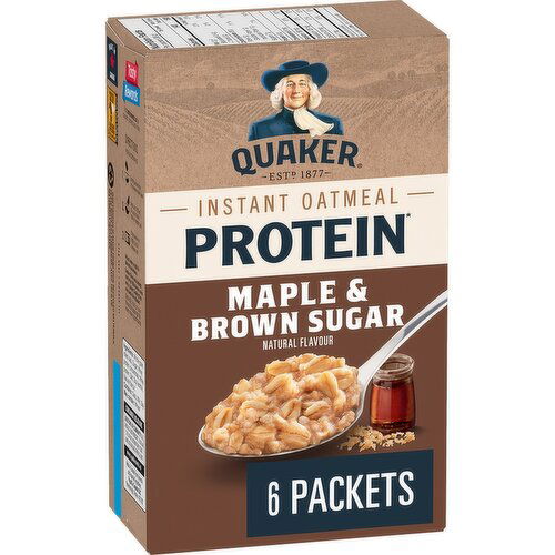 QUAKER - High Protein Maple & Brown Sugar Flavour Instant Oatmeal,