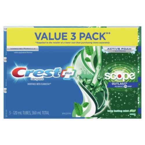 Crest - Complete Scope Outlast Toothpaste, Value Pack