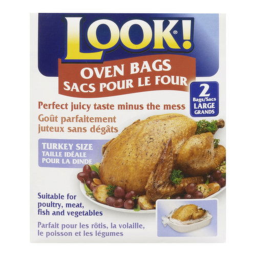 Look - 2 Large Bags. Turkey Size. Perfect Juicy Taste Minus the Mess. Suitable for Poultry, Meat, Fish and Vegetables.