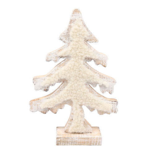 Table Decor - Wooden Tree with Sherpa, 10 inch