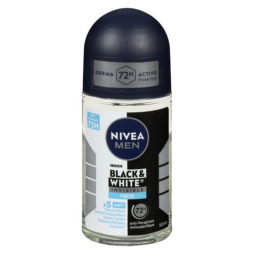 NIVEA - Men Black & White invisible, Roll On Antiperspirant Deodorant, Fresh