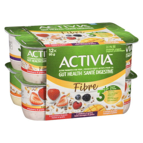 Activia Probiotic Fibre Grains Yogurt Strawberry Wildberry Mango 