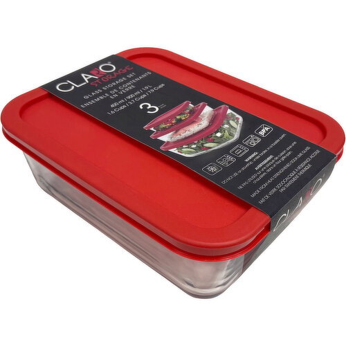 CLARO - Rectangular Food Container Red Lids 3 Piece
