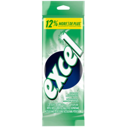 Excel - Spearmint Sugar Free Chewing Gum, 18 Pieces