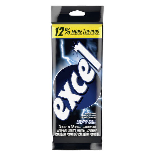 Excel - Strong Mint Flavoured Sugar Free Chewing Gum, 18 Pieces