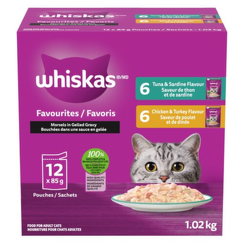 Whiskas - Favourites Food for Adult Cats Morsels in Gelled Gravy 12 Pouches