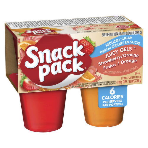 Snack Pack - Juicy Gels Reduced Sugar Strawberry Orange Cups 99g