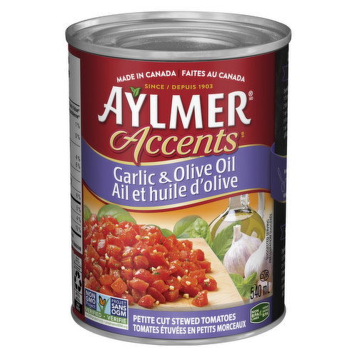 Aylmer - Accents  Canned Petite Cut Stewed Tomatoes with Garlic & Olive Oil