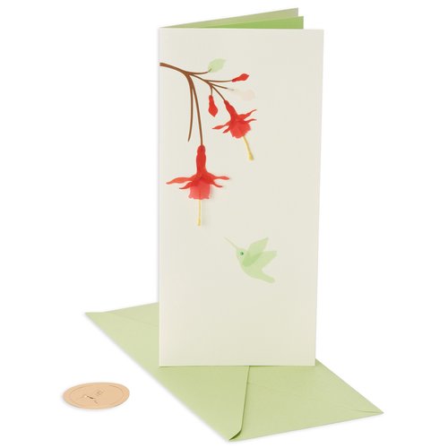 Papyrus - Greeting Card - Red Flowers & Hummingbird