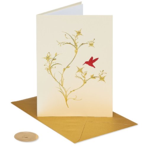 Papyrus - Greeting Card - Red Hummingbird & Gold Tree