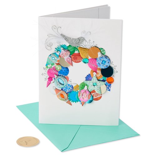 Papyrus - Ppy Bble&Bird Wreath Christmas Card