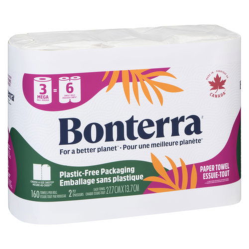 Bonterra - Paper Towel, Choose-a-Size 3 Mega Rolls