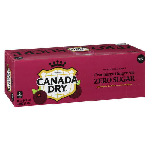 Canada Dry - Zero Sugar Cranberry Ginger Ale, 355mL Cans