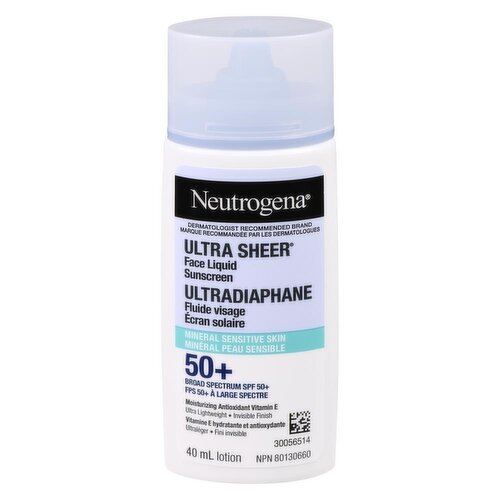 Neutrogena - Ultra Sheer Face Liquid Sunscreen Mineral Sensitive Skin Broad Spectrum SPF 50+ Lotion