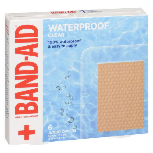 BAND-AID - Waterproof Clear Bandages, Jumbo, 6 Count