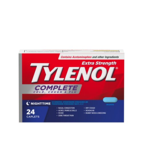 Tylenol - Extra Strength Complete Cold, Cough & Flu Relief Night Caplets, 24 Pack