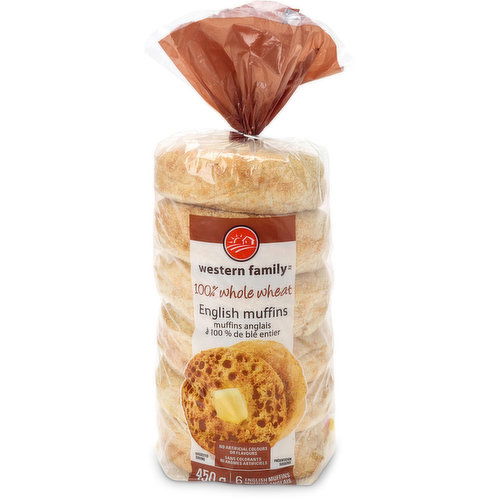 Western Family - English Muffins - 100 % Whole Wheat