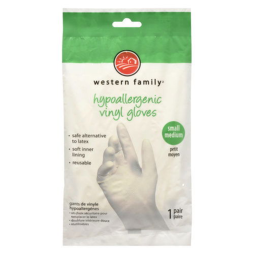 Western Family - Hypoallergenic Vinyl Gloves Small Medium