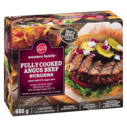 Western Family - Fully Cooked Angus Beef Burgers