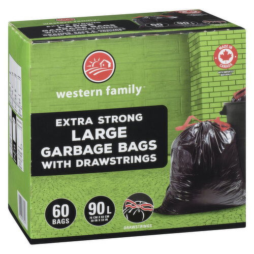 Western Family - Extra Strong Garbage Bags Large with Drawstrings