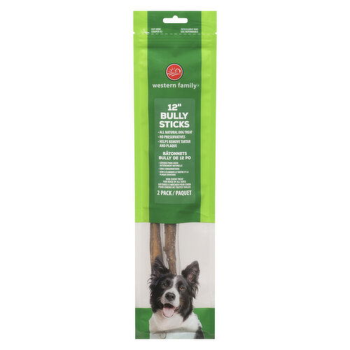 Western Family - Dog Treats - Natural 12" Bully Chew Sticks