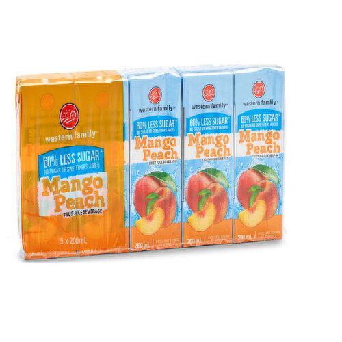 Western Family - Mango Peach 60% Less Sugar Fruit Juice, 5x200mL