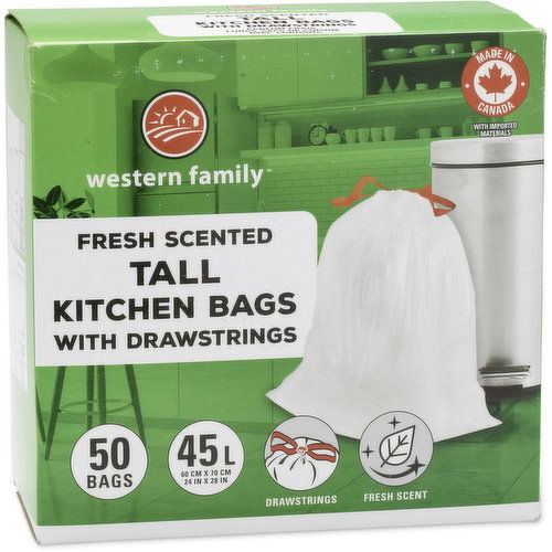 Western Family - Tall White Kitchen Bags Draw string Fresh Scented 45L