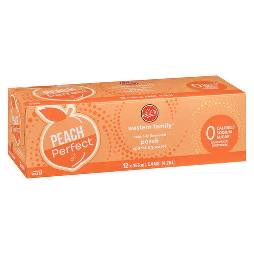 Western Family - Peach Perfect Sparkling Water, 355mL Cans