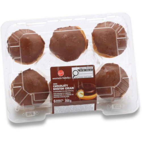 Western Family - Mini Chocolatey Boston Cream Flavoured Filled Donuts, 6 Pack