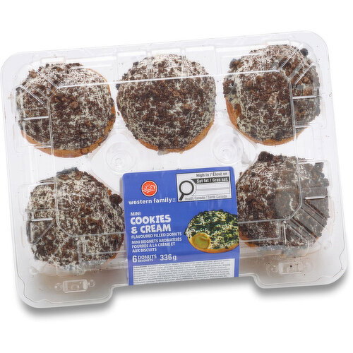 Western Family - Mini Cookies & Cream Flavoured Filled Donuts, 6 Pack
