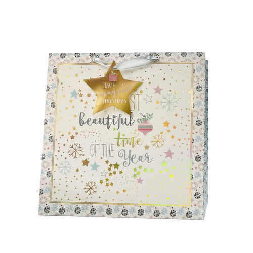 Paper Trendz - Deluxe Xmas Gift Bag Large, with Hot Stamp Design and Star Tag