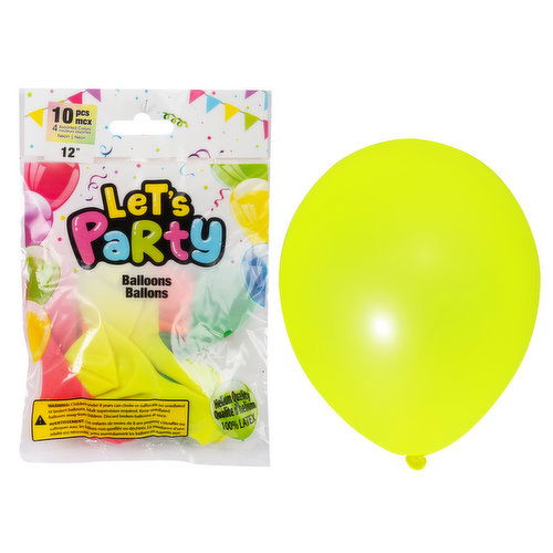 Let's Party - 12in Neon Balloons 4 Assorted