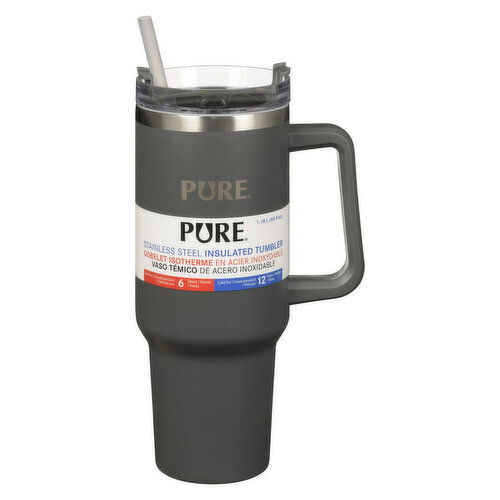 Pure - Insulated Tumbler with Handle/Straw - Grey 40oz