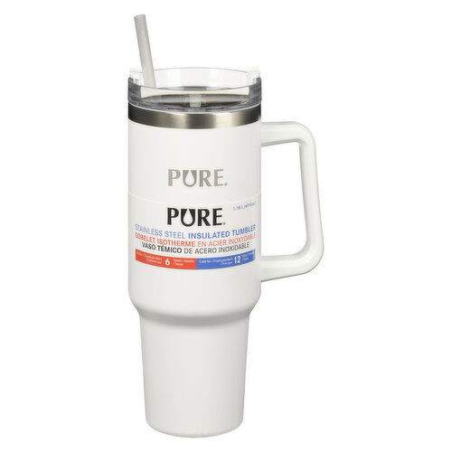 Pure - Insulated Tumbler with Handle/Straw - White 40oz