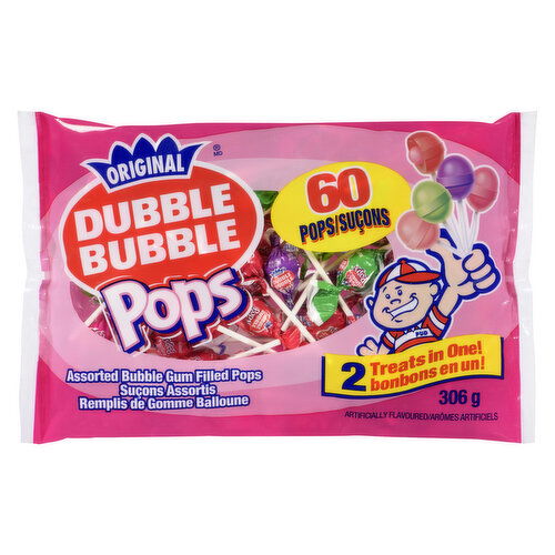 Double Bubble - Assorted Bubble Gum Filled Pops, 60 Pack