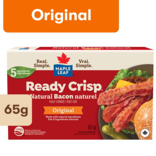 Maple Leaf - Ready Crisp Natural Bacon Slices, Original Fully Cooked