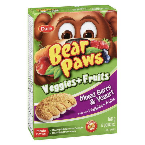 Dare - Bear Paws Soft Cookies, Veggie & Fruits Mixed Berry, 6 Pack