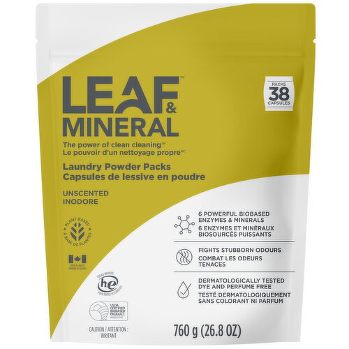 Leaf & Mineral - Laundry Powder Packs Unscented, 38 Packs