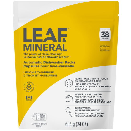 Leaf & Mineral - Automatic Dishwasher Packs, Lemon & Tangerine, 38 Pack