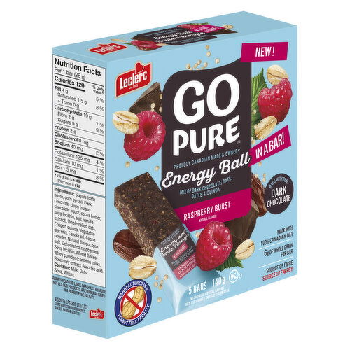 Go Pure - Energy Ball in a Bar Raspberry Burst, 5 Bars