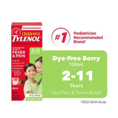 Tylenol - Children's Suspension Liquid, Dye-Free Berry, 160 mg/5 ml, Ages 2-11